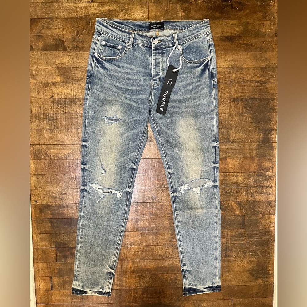 Purple Brand P001 Skinny Jeans Sz 34- Distressed Blue Wash (NWT)